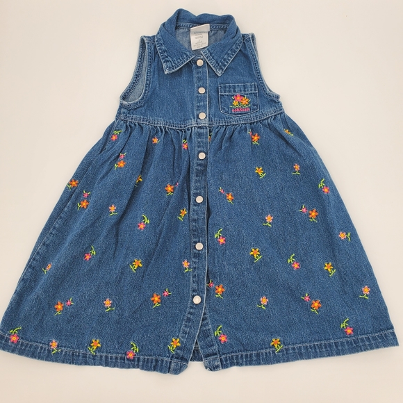 OshKosh Girls Denim Dress Girls Size 6 Floral Embroidered